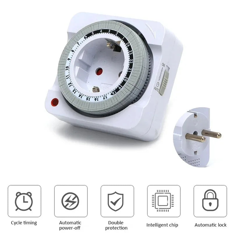 24-Hour Mechanical Cycle Timer Switch EU Plug | Indoor Socket