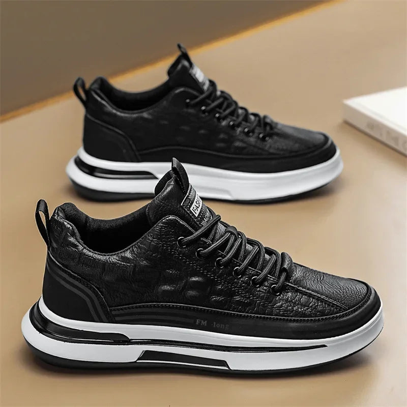 YBQJOO Men's Black Platform Sneakers – Casual Lace-Up Shoes