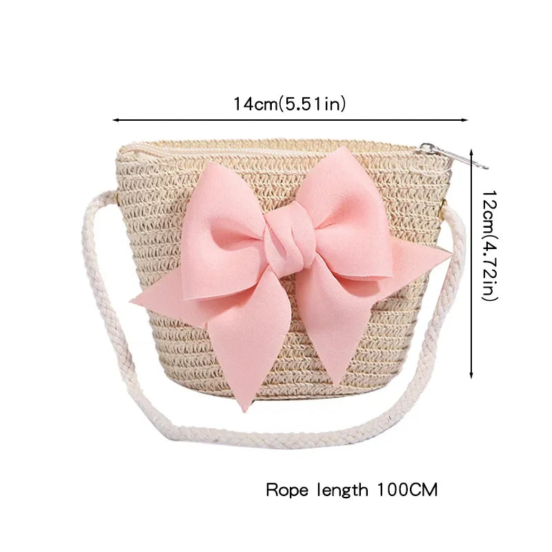 Girls Handmade Woven Straw Crossbody Bag | Bow Mini Purse