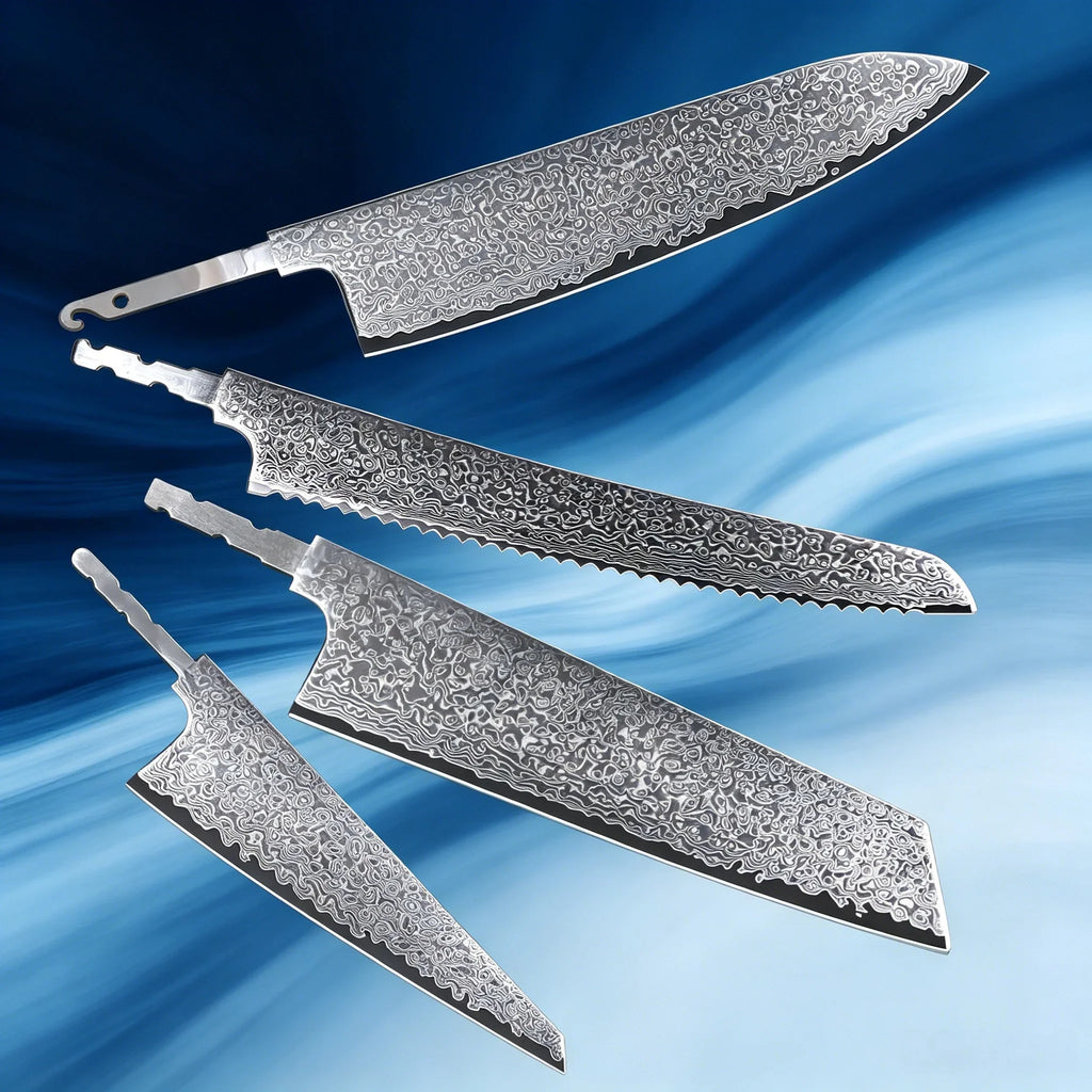 Damascus Steel Blank Blade Set – Chef, Santoku & Nakiri DIY