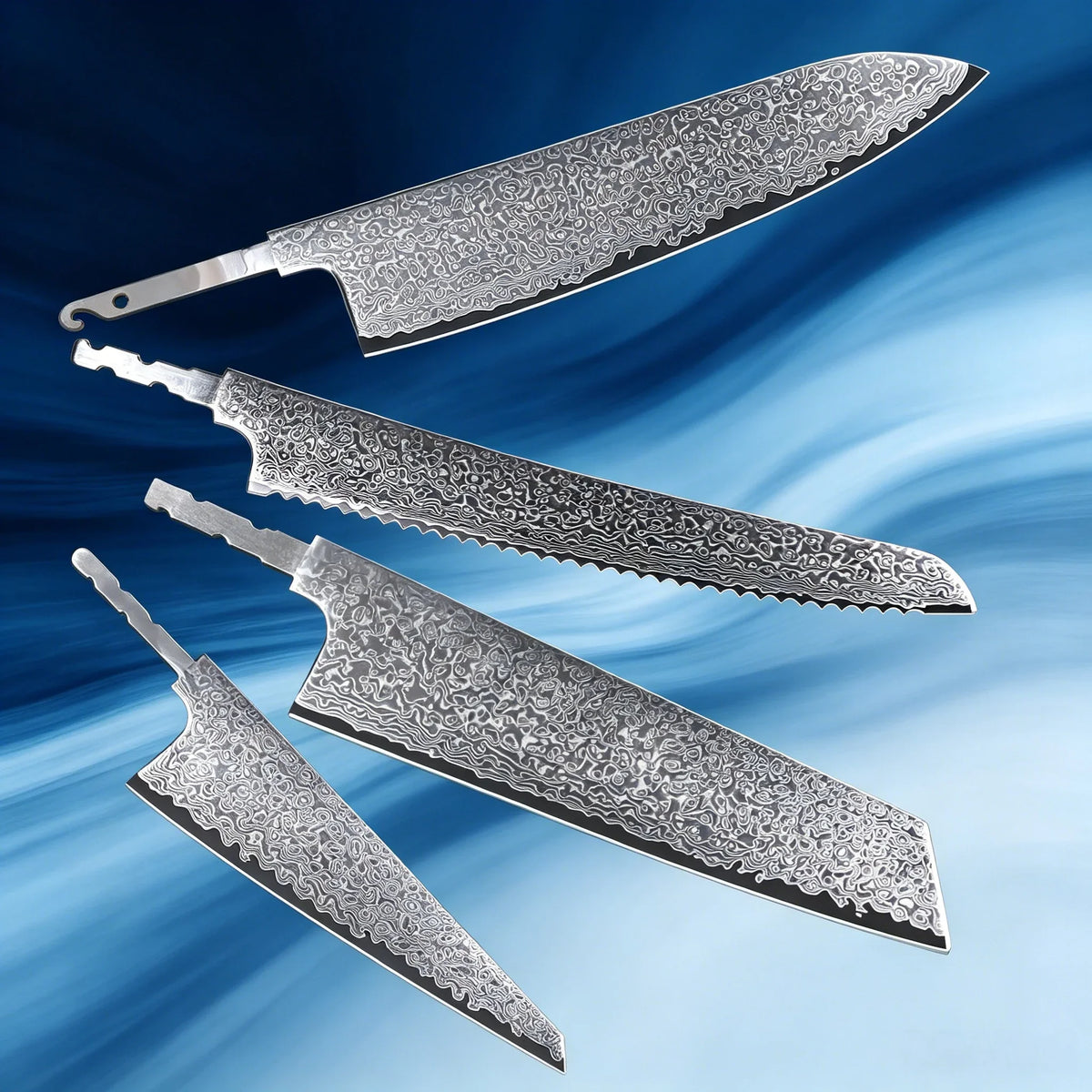 Damascus Steel Blank Blade Set – Chef, Santoku & Nakiri DIY