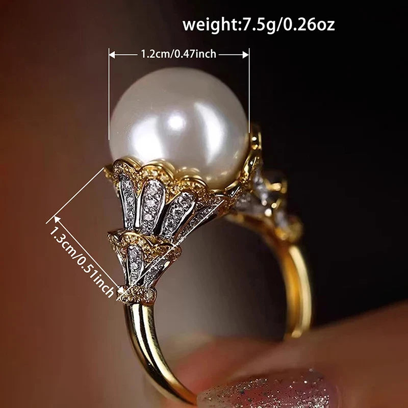 Huitan Pearl & CZ Pave Engagement Ring for Women | Sizes 5–14