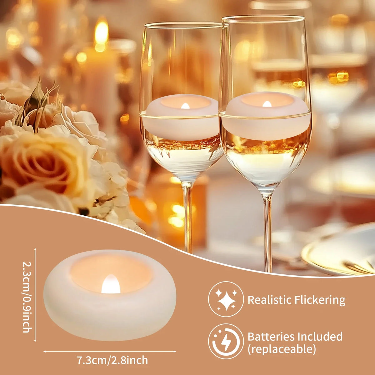 Floating Flameless LED Candles | Waterproof Pool Tealights 12/24 Pack