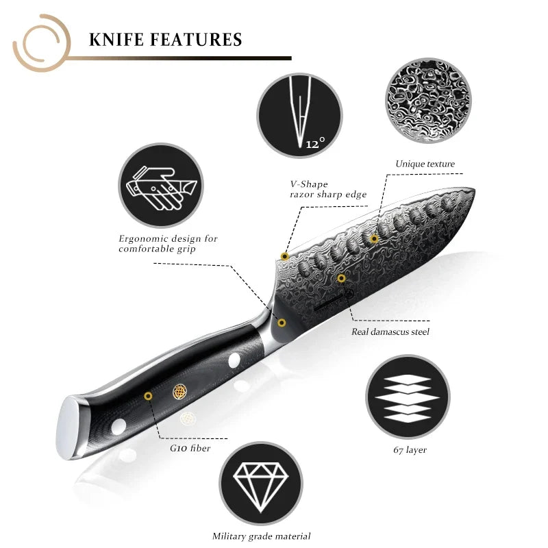 5-Inch Santoku Knife – 67-Layer AUS-10 Damascus Steel Chef Knife