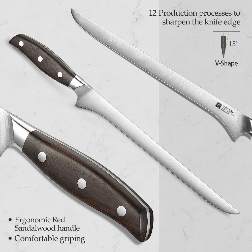 XINZUO 10" Ham Slicing Knife – German 1.4116 Steel Sandalwood