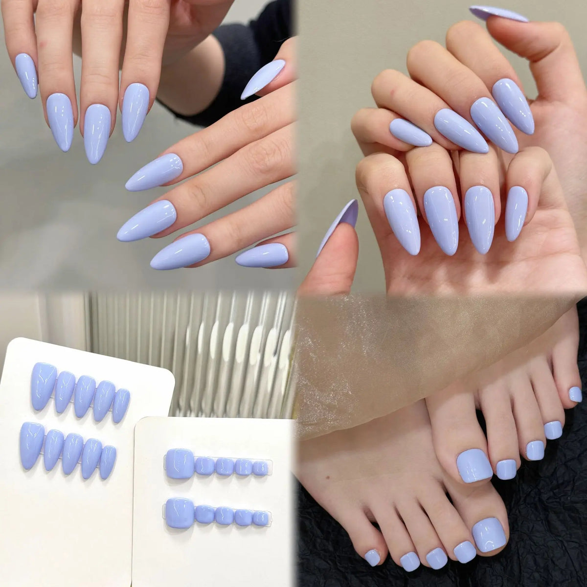 Purple Press-On Toenails – 10pcs Full Cover Korean False Toe Nails
