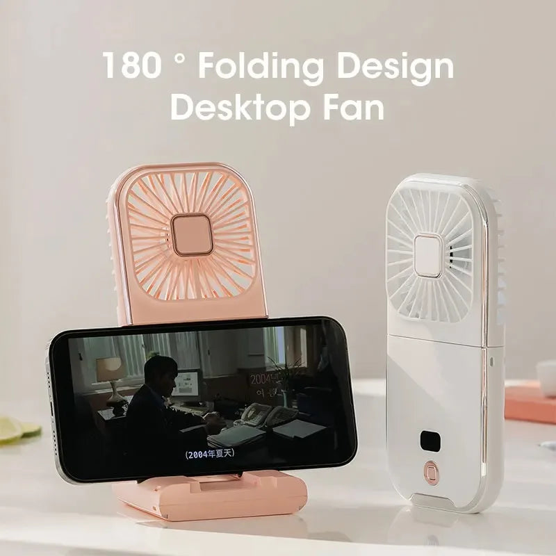 Portable Neck Fan USB Rechargeable Foldable | Phone Holder
