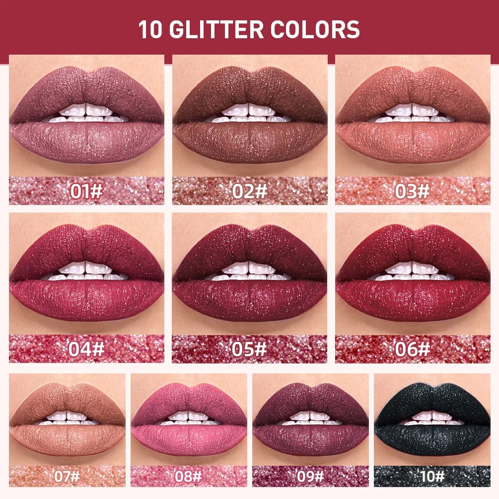 QIBEST Glitter Shimmer Lip Gloss – Waterproof Liquid Lipstick