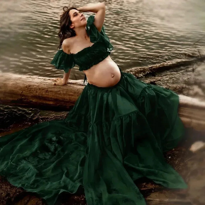 Maternity Photoshoot Dress 2-Piece | Chiffon Gown & Nursing Top