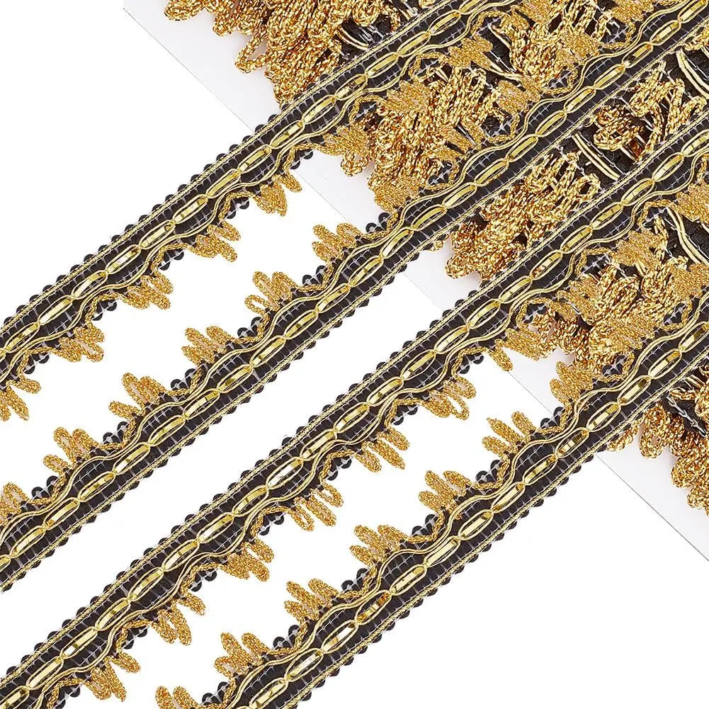 18 Yards Black & Gold Metallic Lace Ribbon Trim | Upholstery