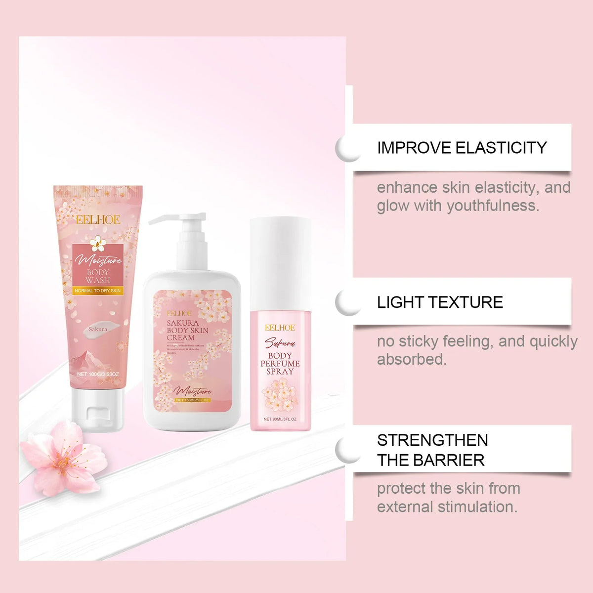 EELHOE Sakura Body Care Set – Shower Gel, Lotion & Body Spray