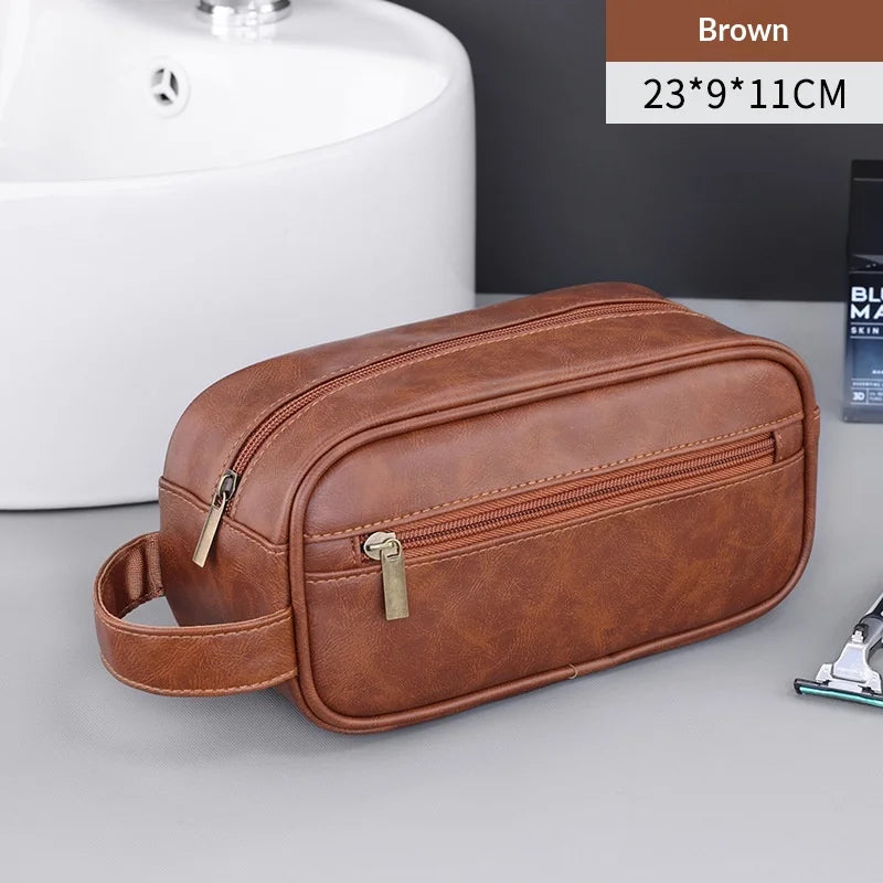 Large Capacity Men Leather Travel Wash Bag Business Trips Portable