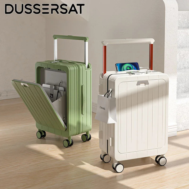 Front-Opening Hard Shell Carry-On Suitcase | USB Charging & Spinner