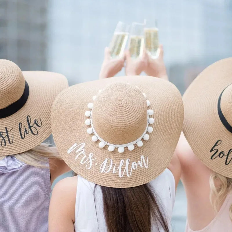 Personalized Mrs Straw Hat | Custom Floppy Beach Hat for Bride