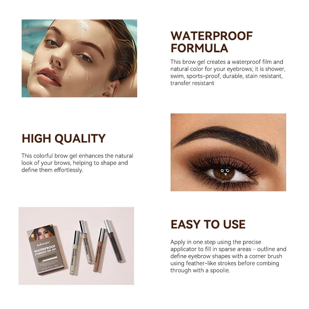 Waterproof Eyebrow Gel – High Pigment, Long-Lasting, 4 Colors