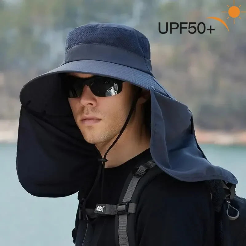 Men's Wide Brim Fishing Hat with Neck Flap | UV Sun Cap