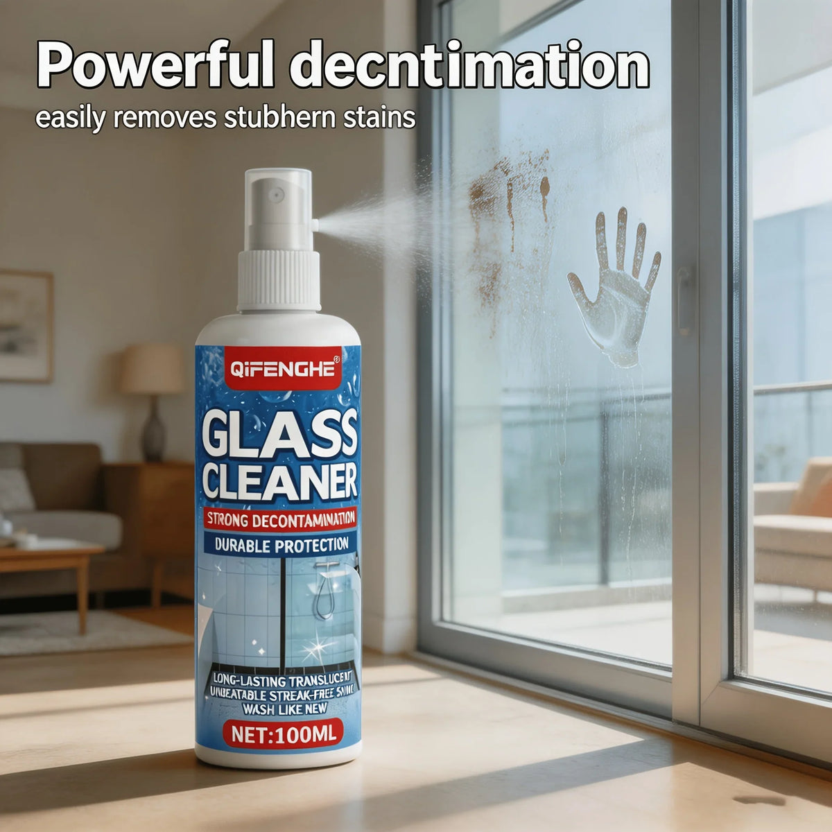 QIFENGHE Glass Cleaner Spray – Shower Door & Hard Water Stains