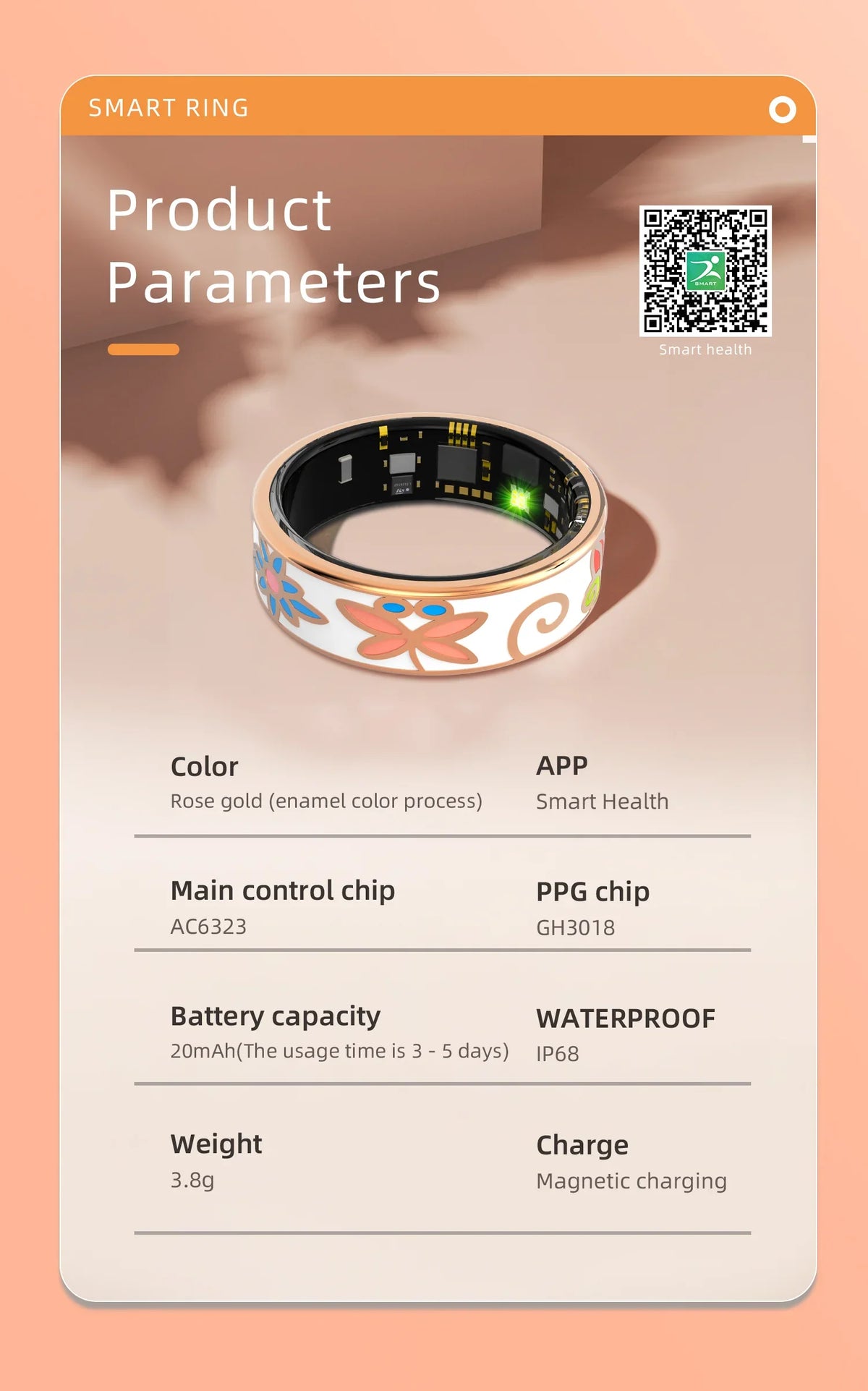 Enamels Smart Ring Fashion Women Female IP68 Waterproof Smartring
