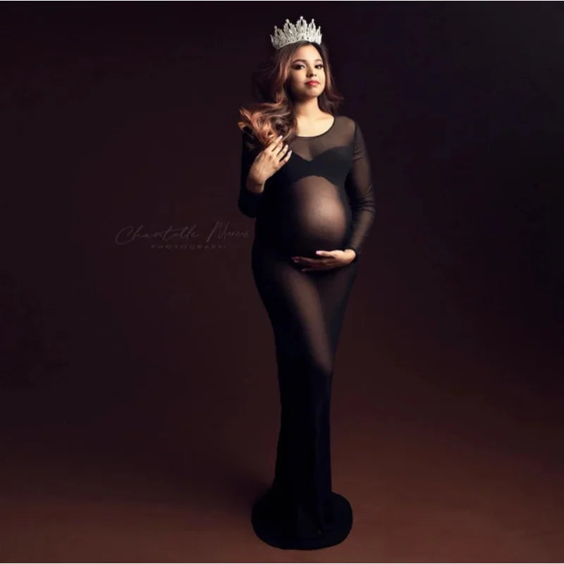 Tulle Maternity Bodysuit Dress | Long Sleeve Mesh Photo Shoot