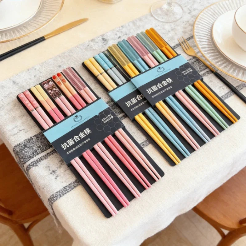 Antibacterial Metal Chopsticks Set 5 Pairs – Morandi Colors