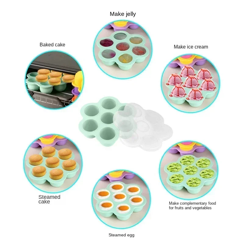 Silicone 7-Hole Egg Bite Mold with Lid | BPA-Free Food Tray
