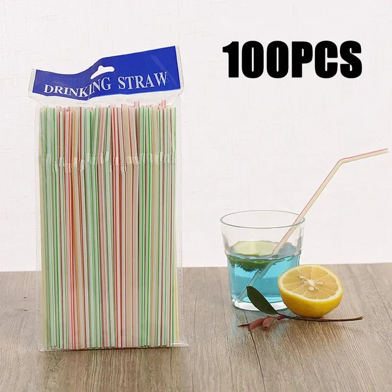 100Pcs Colorful Bendable Drinking Straws | Party, Bar & Milk Tea