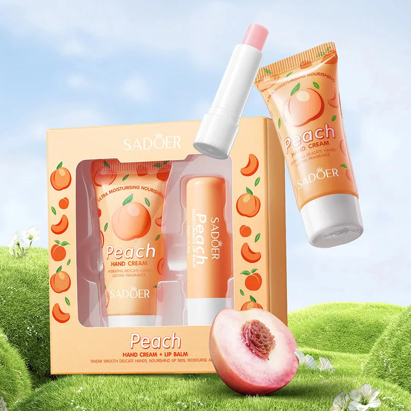 SADOER Peach Hand Cream & Lip Balm Set – Daily Moisture