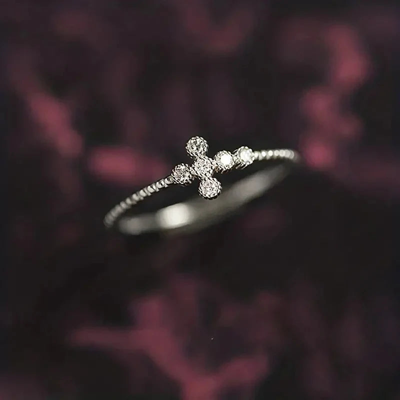 Huitan Cross Ring Women – CZ Pavé Gold & Silver Fashion Ring