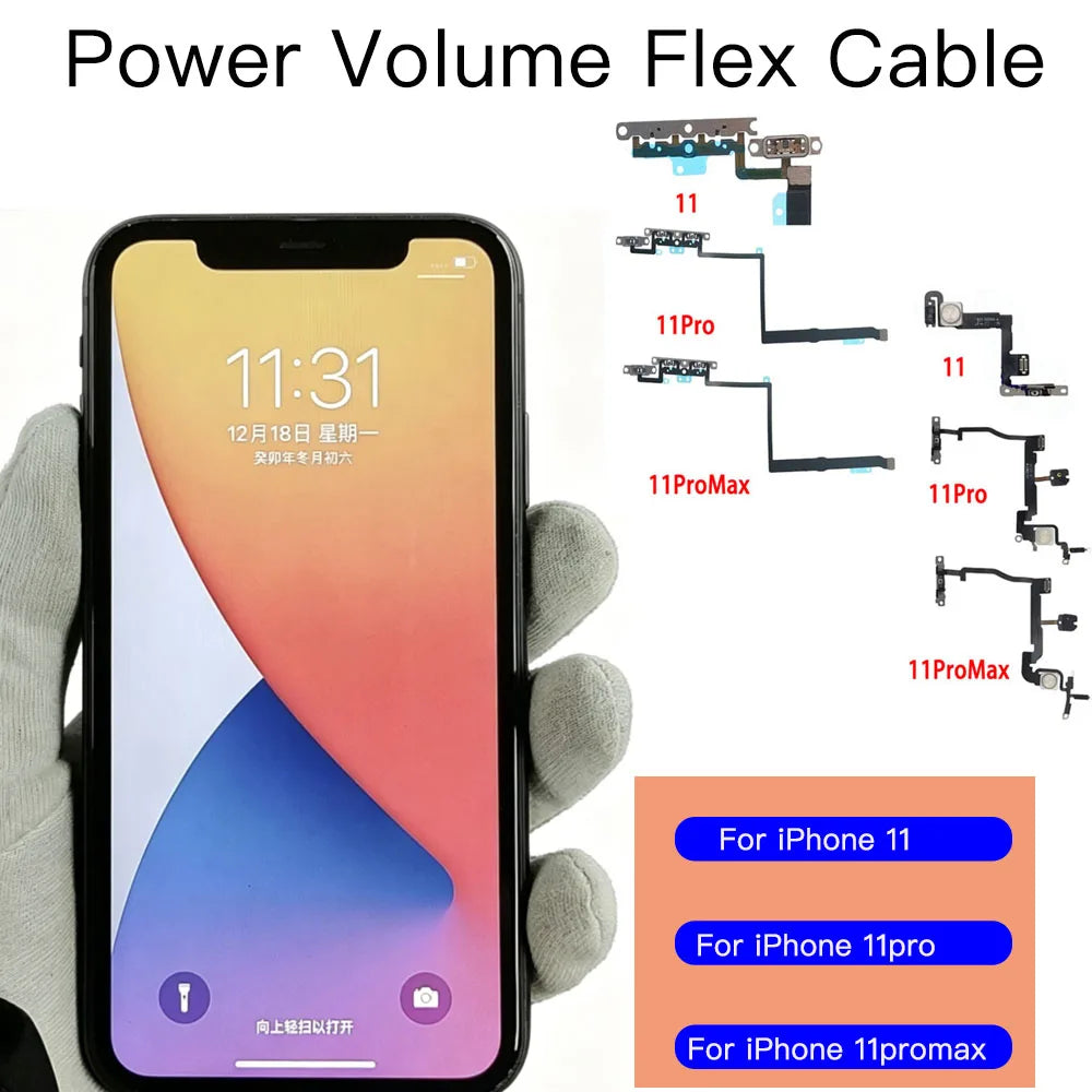 iPhone 11 Pro Max Power Volume Silent Flex Cable w/ Mic & LED
