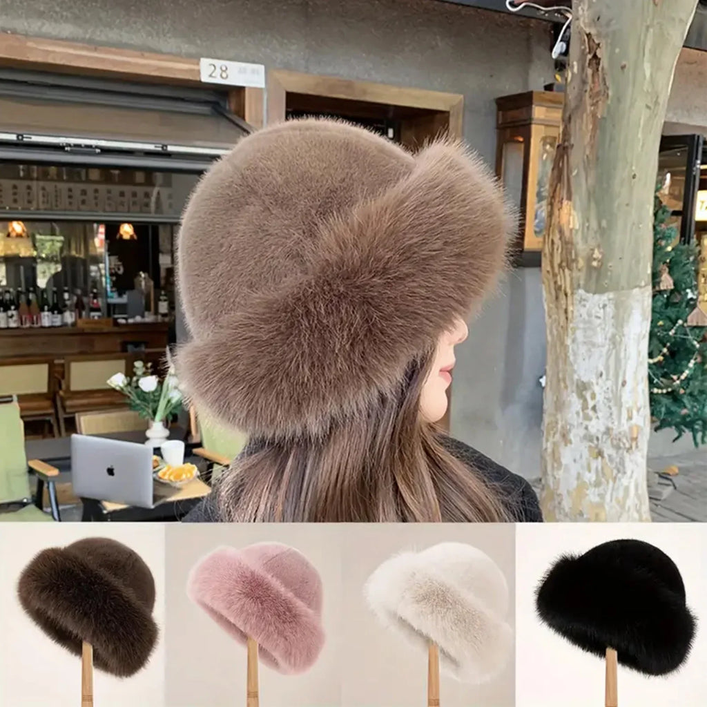 Women's Fluffy Mongolian Beanie – Warm Winter Knit Hat