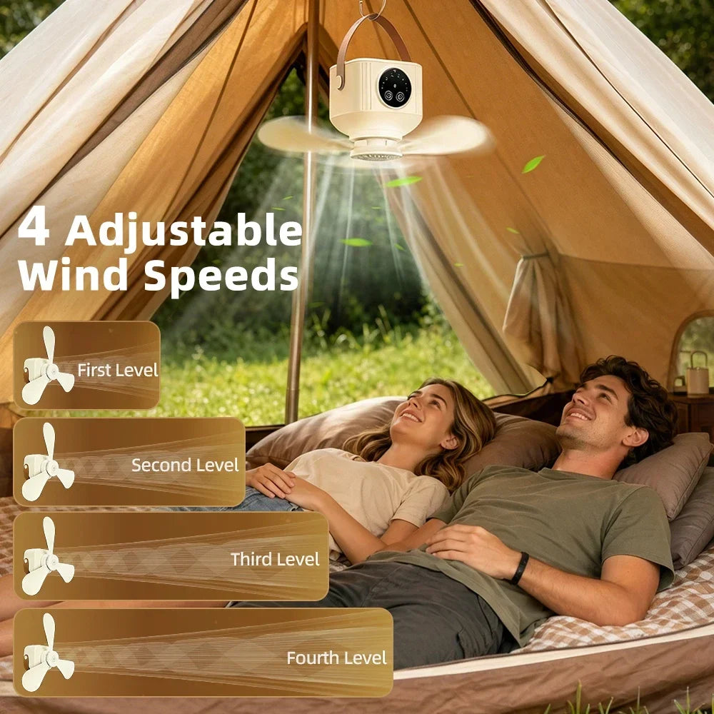 AFDEAL 7200mAh Portable Ceiling Fan – LED, Remote & Timer
