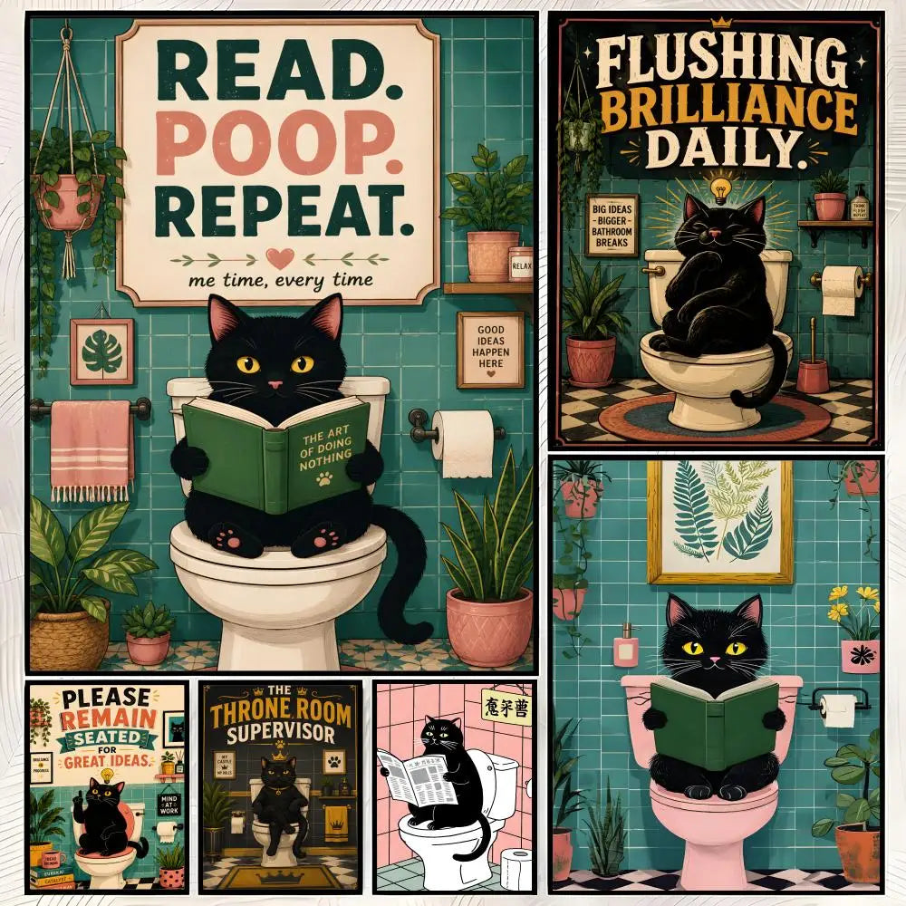 Funny Cat Slogan Self-Stick PVC Wall Art Poster – Waterproof