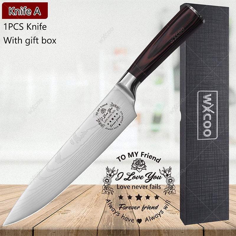 WXCOO Japanese Chef Knife 5Cr15Mov Steel Santoku Boning Knife