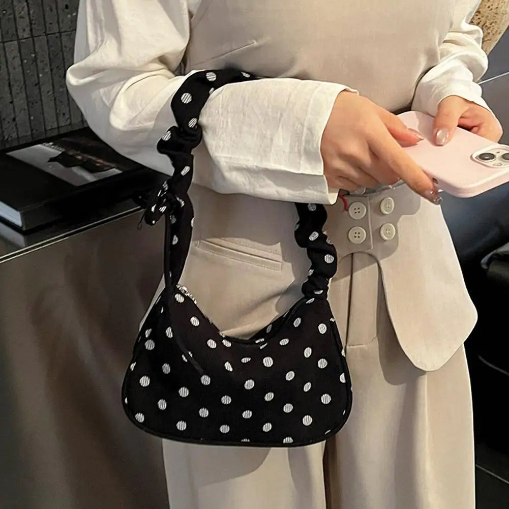 Polka Dot Shoulder Bag – Women's Ruched Strap Retro Hobo Purse