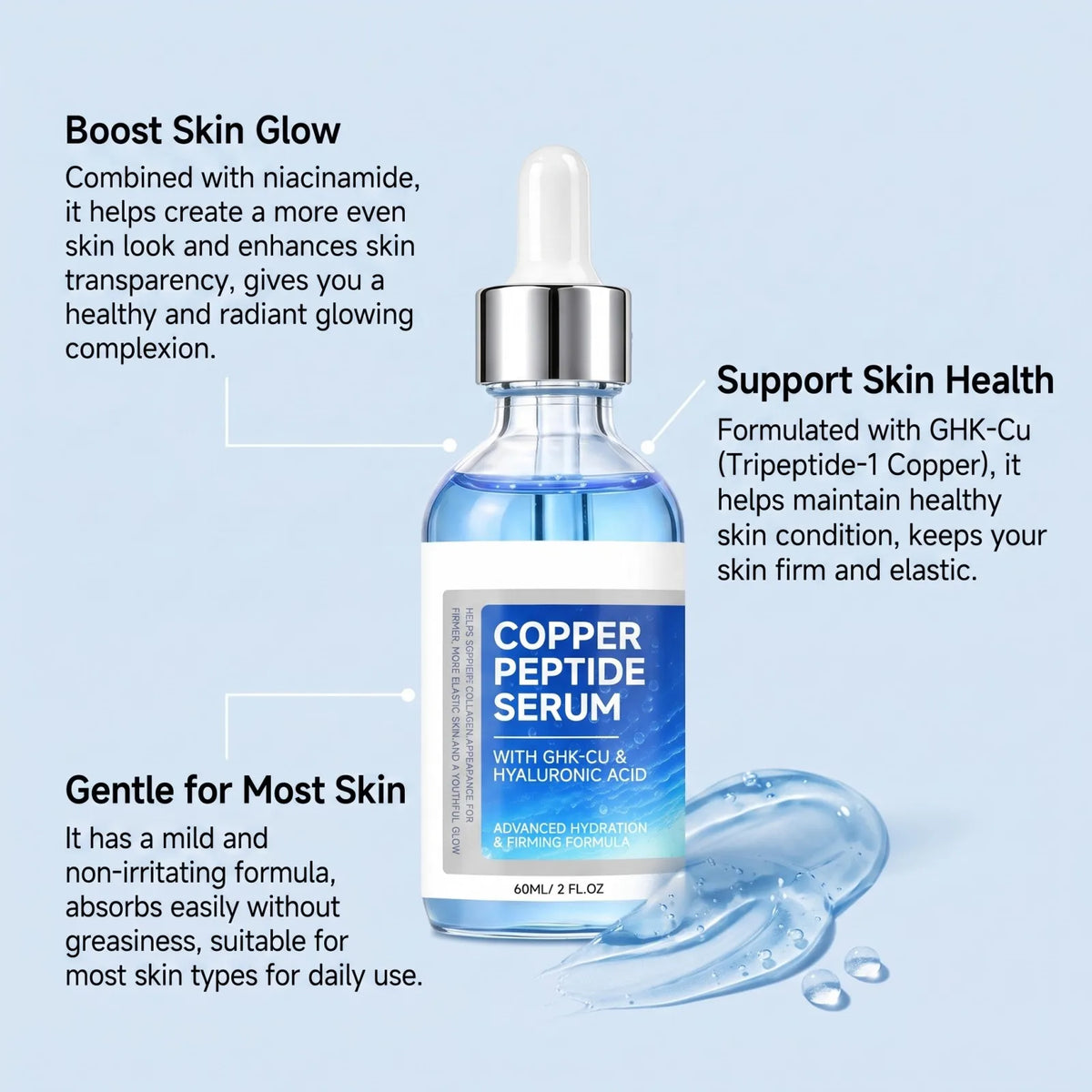 Copper Peptide Face Serum GHK-Cu, Hyaluronic Acid & Niacinamide
