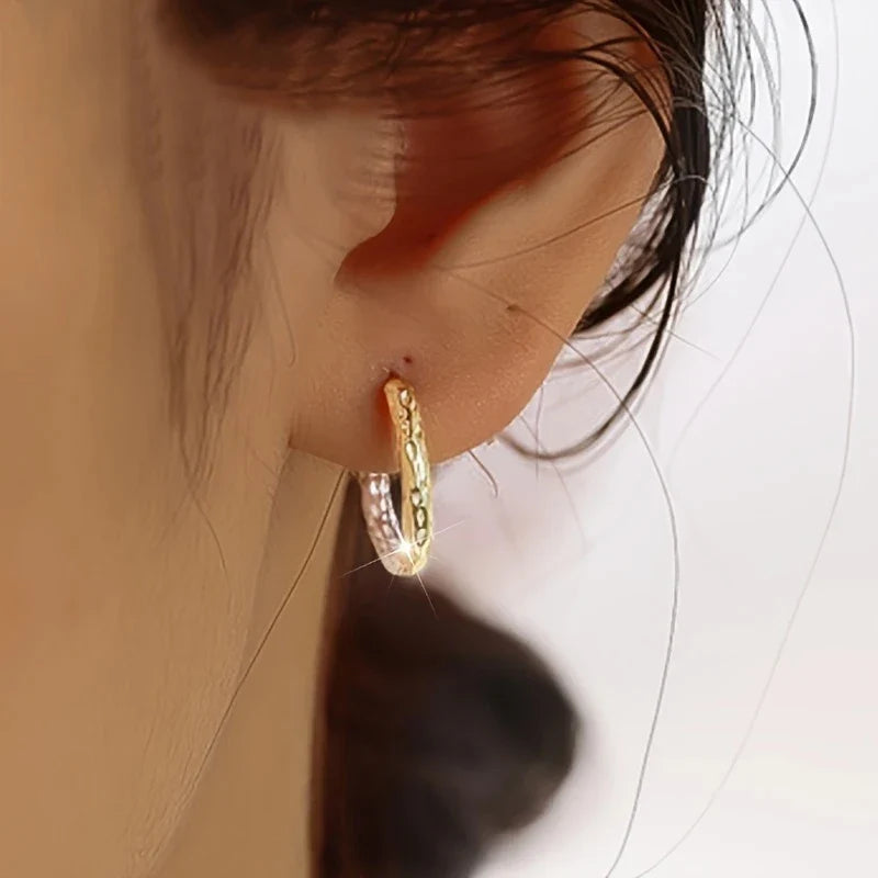 Huitan Two-Tone Hammered Hoop Earrings – Small Circle Women