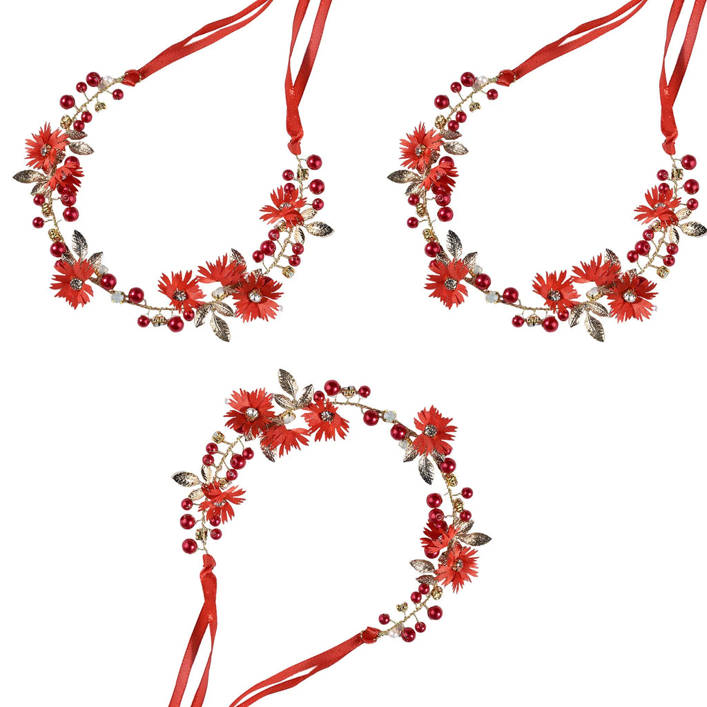 Red Crystal Twist-Bead Hairband Set of 3 | Wedding & Party