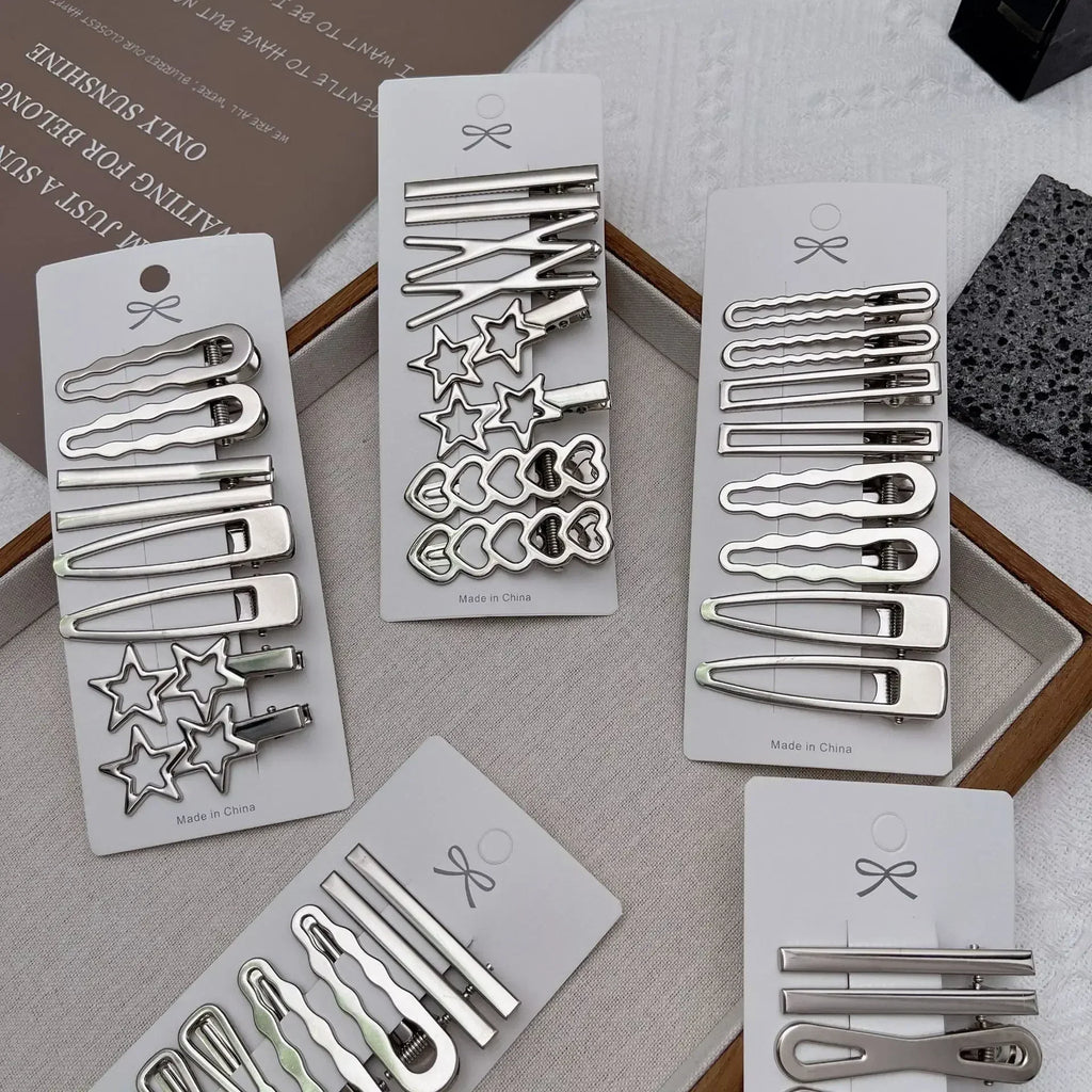 Silver Y2K Duckbill Hair Clips 8pcs – Metal Barrettes for Women