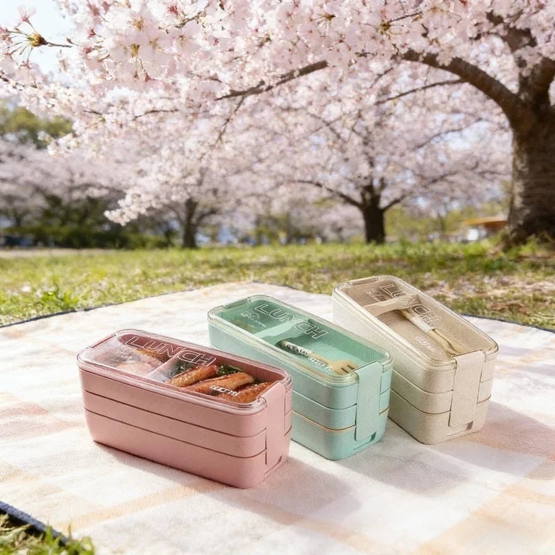 1 Wheat Straw Bento Box Reusable Portable Lunch Container Compartment