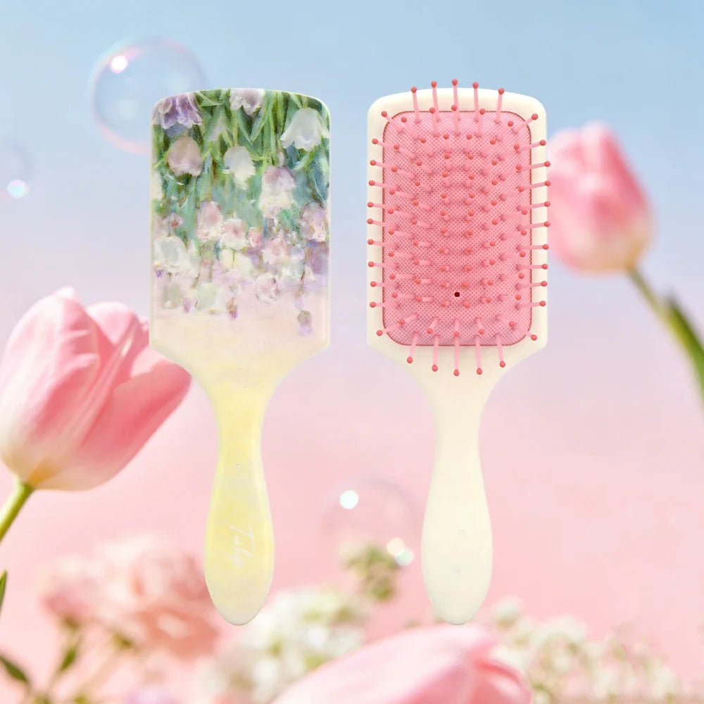 Tulip Oil Painting Air Cushion Hairbrush – Anti-Static Detangling