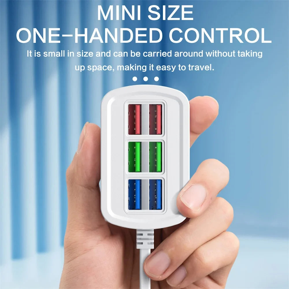6-Port USB Fast Charger Power Strip | EU & US Plug, 15W