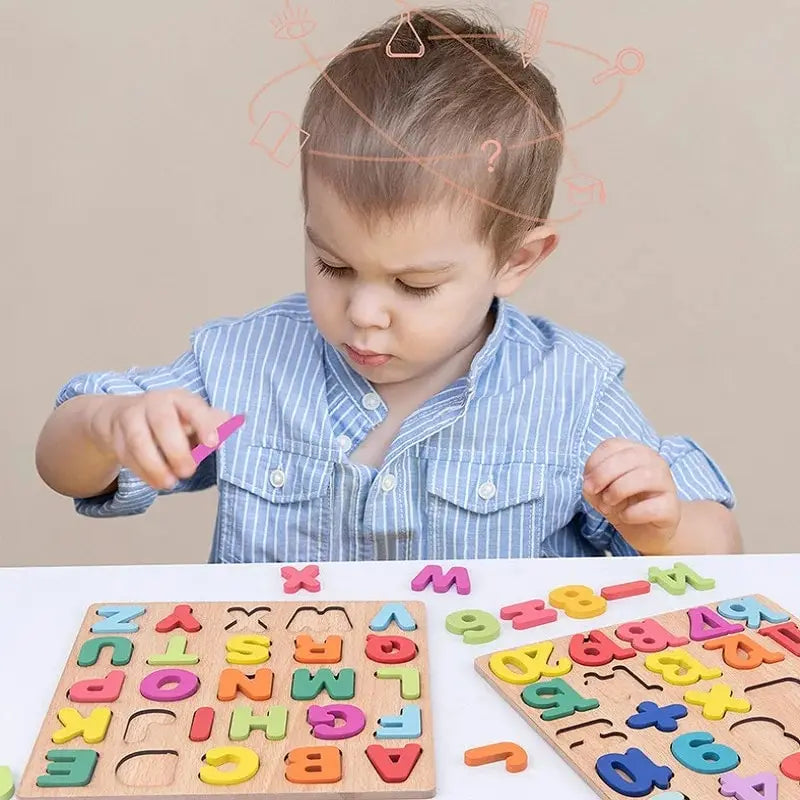 2-Pack Wooden Puzzles Toddlers Alphabet Number Matching Games