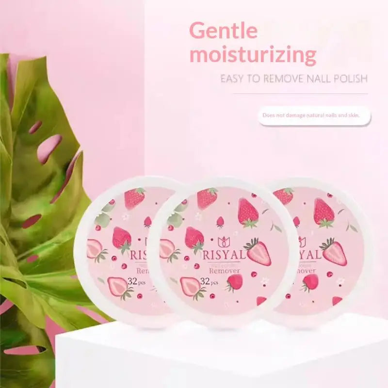 32-Pc Disposable Nail Polish Remover Wipes – Strawberry Scent