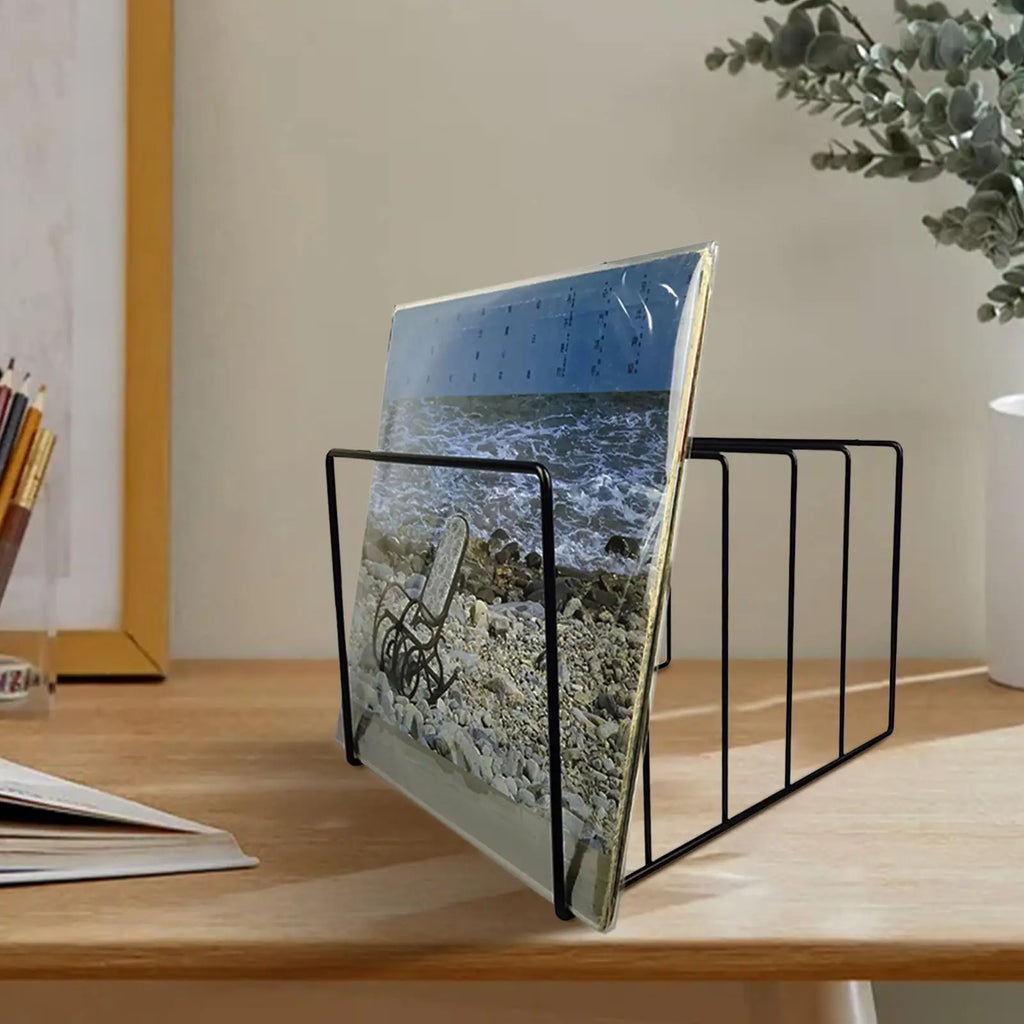 Black Iron Vinyl Record Stand & Desk Organizer Rack
