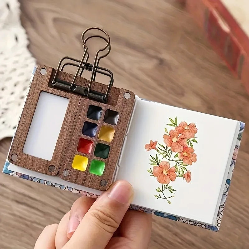Portable Mini Watercolor Palette Travel Sketchbook Acrylic Paint Box