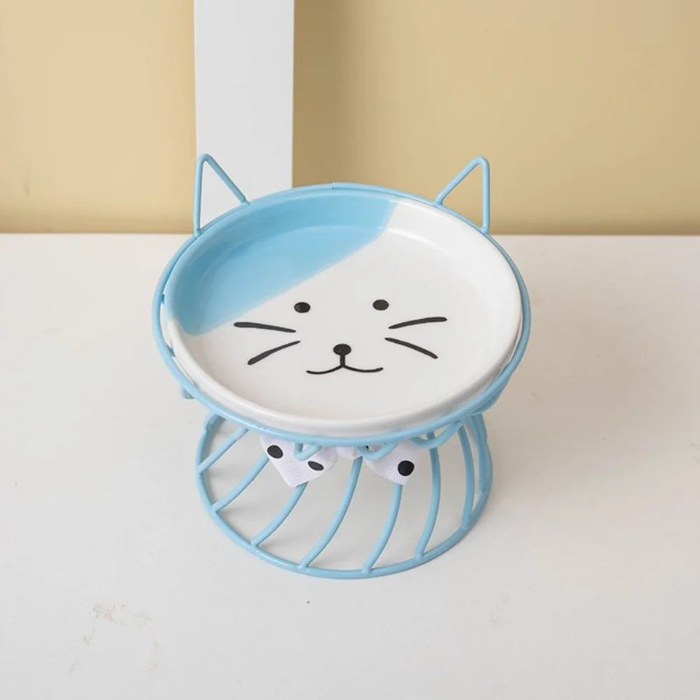 Elevated Ceramic Cat & Dog Bowl with Iron Stand | Non-Slip