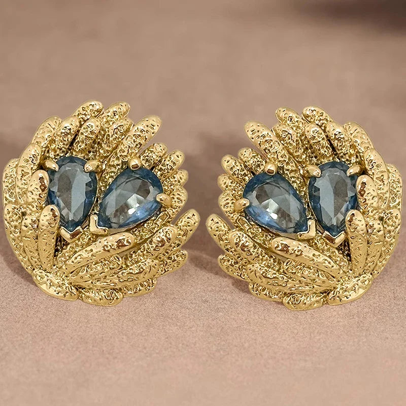 Huitan Blue Cubic Zirconia Geometric Stud Earrings for Women