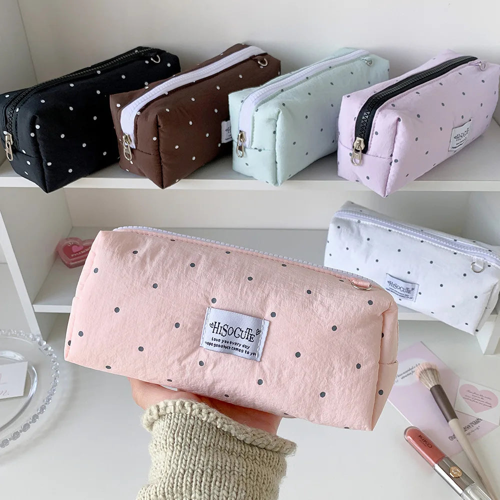 Fashion Korean Polka Dot Solid Pencil Case Student Stationery Large