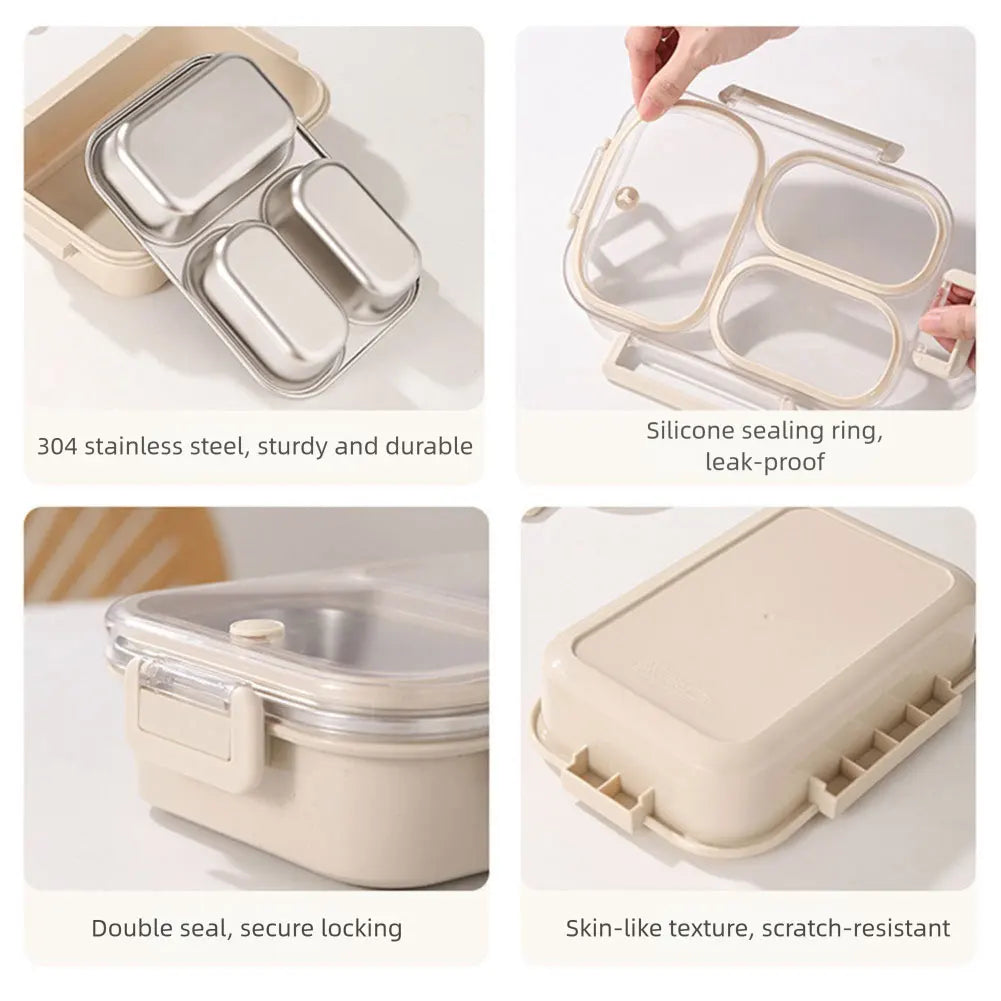 Stainless Steel Bento Lunch Box | 3-Compartment Leakproof