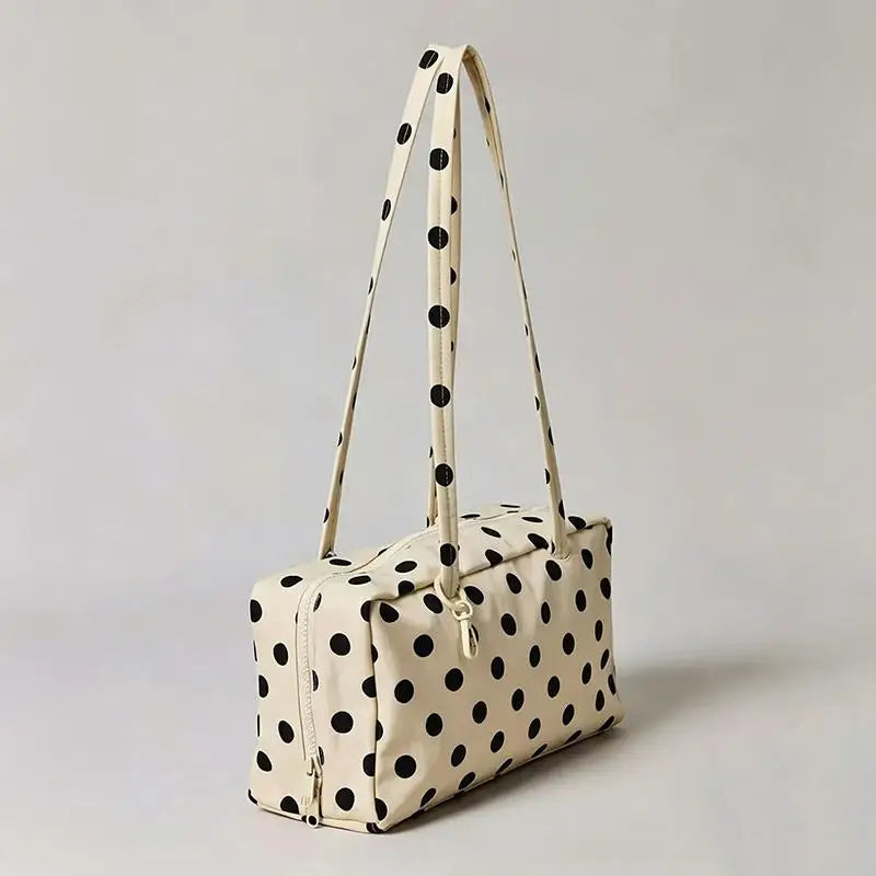 Nylon Polka Dot Shoulder Bag | Lightweight Zippered Underarm Tote